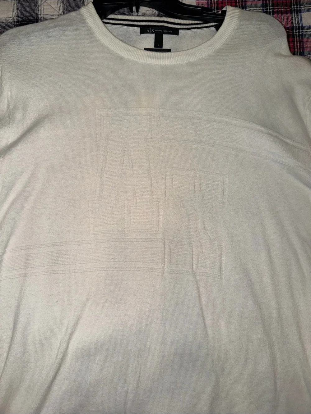 A/X Armani Exchange Cream Crewneck Sweater with Black Trim